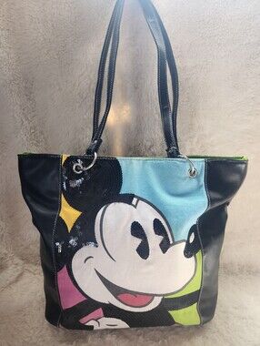 Disney Mickey Mouse Sequin Colorblock Tote Bag Y2K McBling Faux Leather Purse